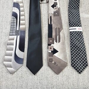 Lot of 4 Mens Tie Bundle Geometric Patterned Dress‎ Ties Silk Polyester